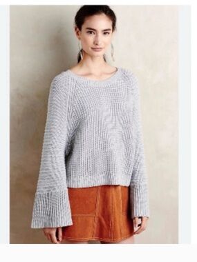 Isy & Ki (Anthropologie) Light Gray Ribbed Crewneck Sweater